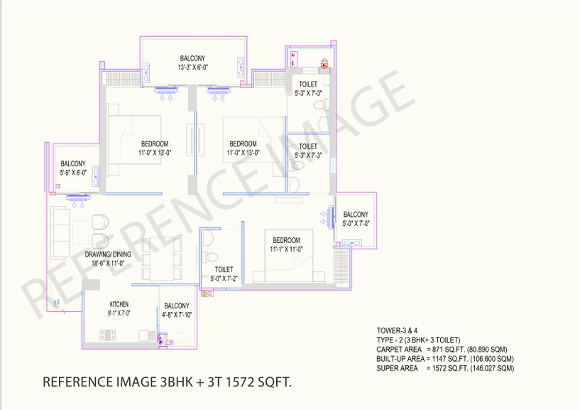 3 BHK Floor Plan